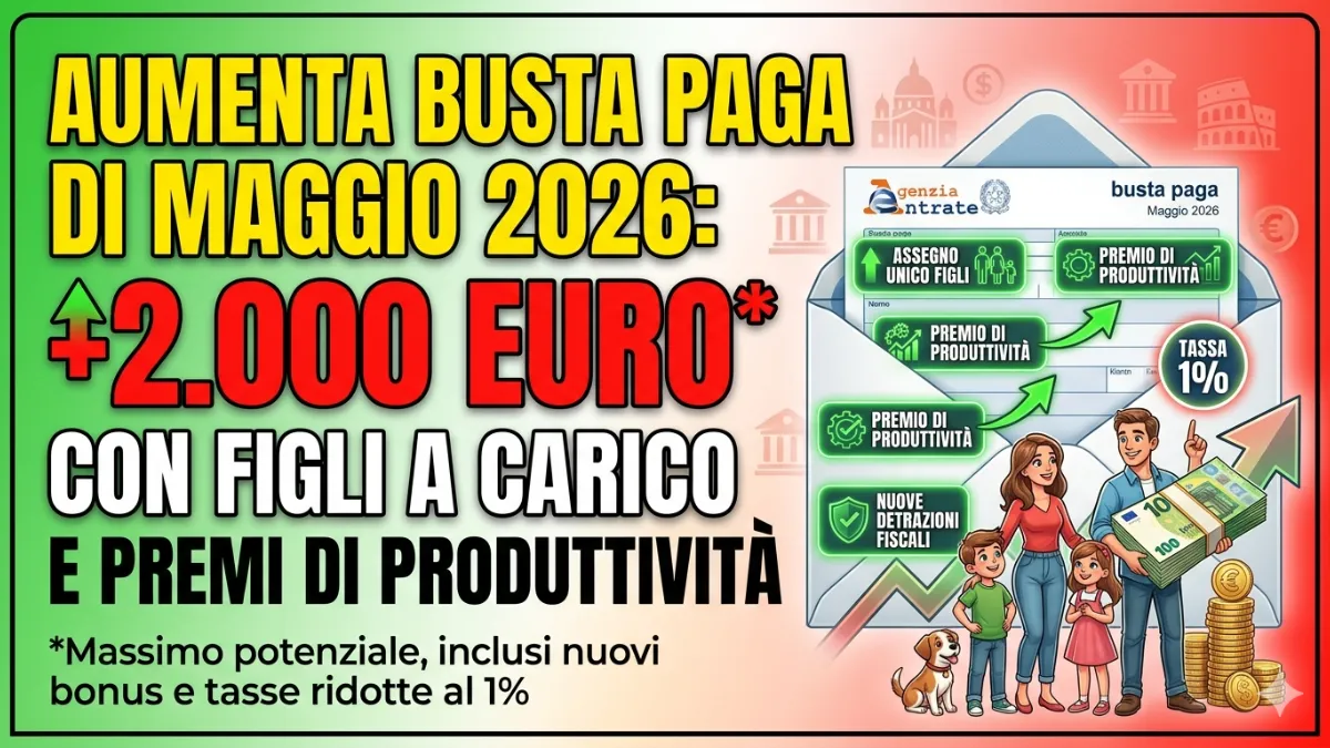 Aumenta Busta paga di Maggio 2026: 2.000 euro con figli a carico e Premi di produttività