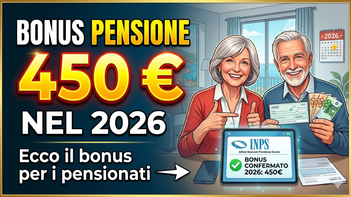 Bonus Pensione di 450 euro nel 2026: Ecco il bonus per i pensionati